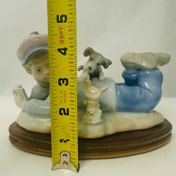 Paul Sebastian Porcelain Figure 1991 Study Buddies Boy Reading With Dog And Bird - Picture 9 of 9